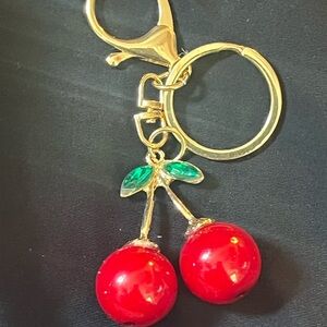 Gold and Red Cherry Keychain